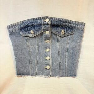 Denim Button-Up Bustier Top